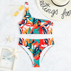 Damen Einseitiger Bikini mit geometrischem Muster und hoch geschnittenem Slip R&B