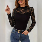 Damen Elegantes Longsleeve-Oberteil mit romantischer Spitze R&B
