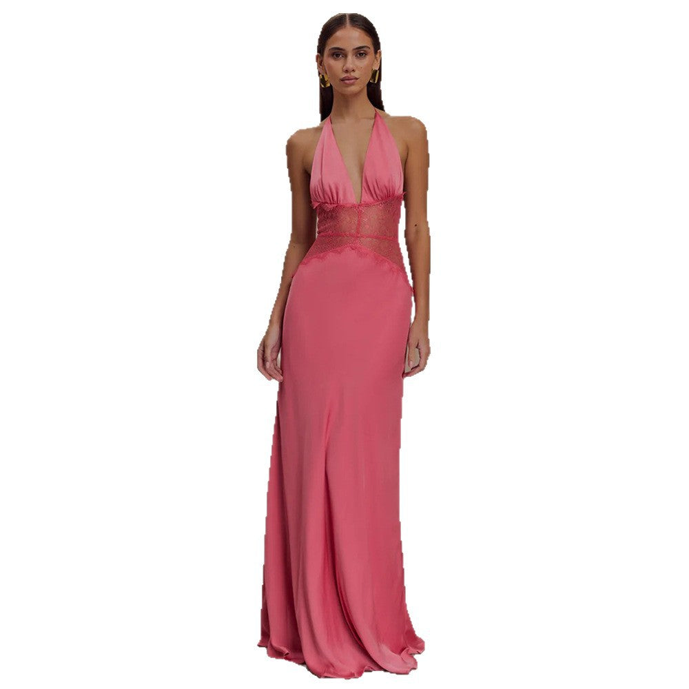 Damen Abendkleid mit Spitze und elegantem tiefem Ausschnitt R&B
