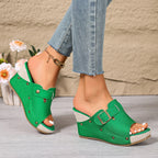 Damen Wedge-Pantoletten mit modischem Schnallen-Design und hochwertigem Obermaterial R&B