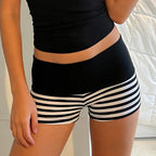 Damen Sportliche Shorts mit breitem elastischem Bund und R&Brnem Streifenmuster R&B