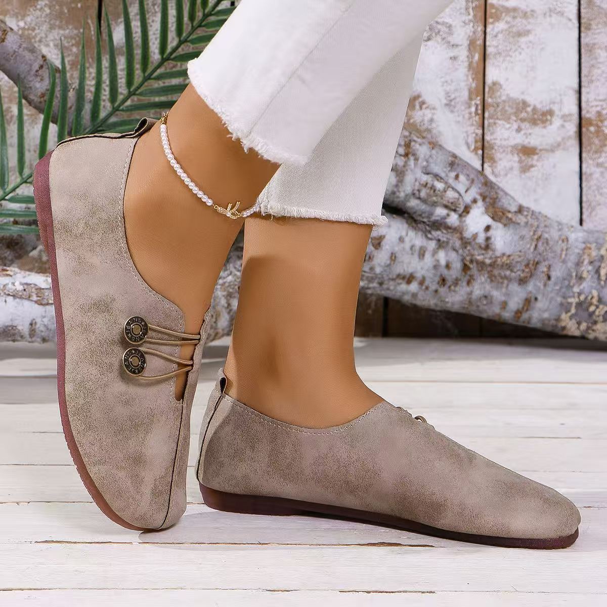 Damen Bequeme Ballerina-Schuhe mit dekorativem Knopf-Detail