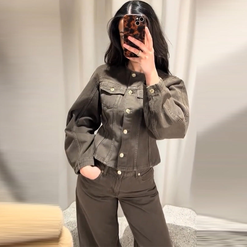 Damen Trendige Baumwolljacke im Vintage-Stil mit praktischen Taschen