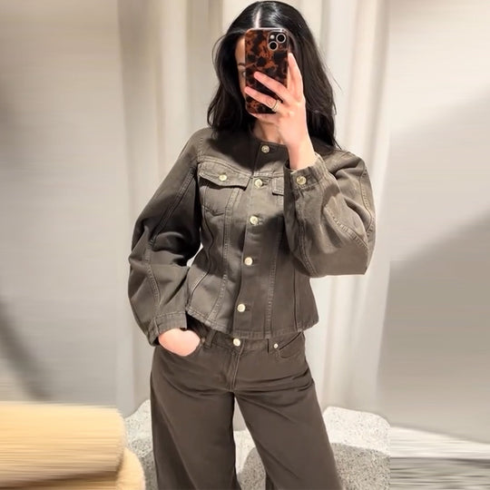 Damen Trendige Baumwolljacke im Vintage-Stil mit praktischen Taschen R&B