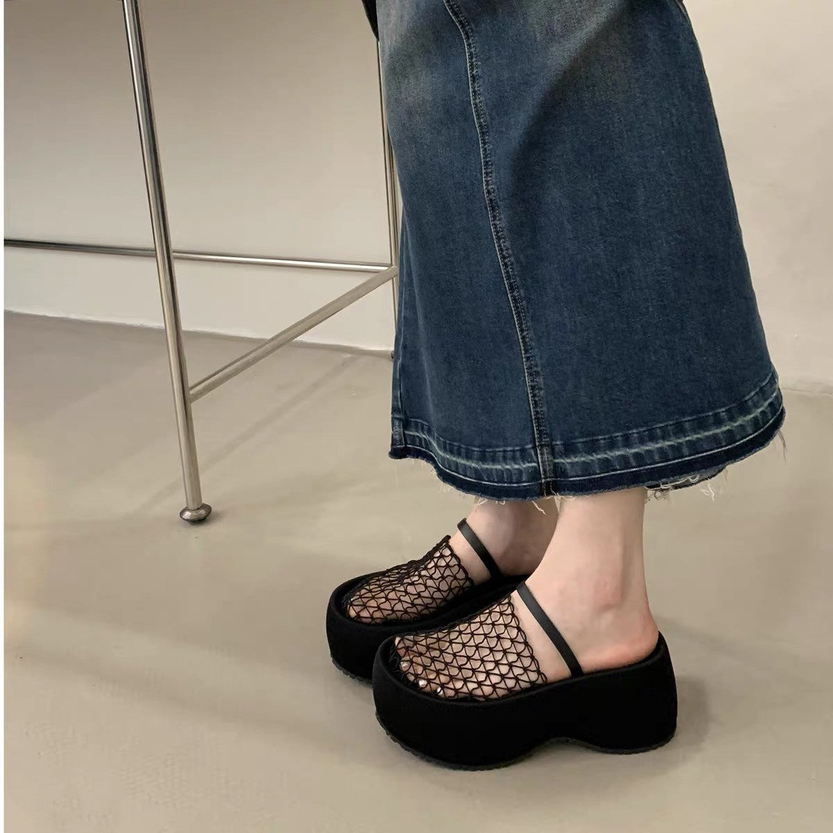 Damen Plattform-Mules mit durchlöchertem Netzdesign und komfortabler Sohle R&B
