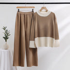 Damen elegantes Strick-Loungewear-Set mit weitem Bund und dekorativem Kragen R&B