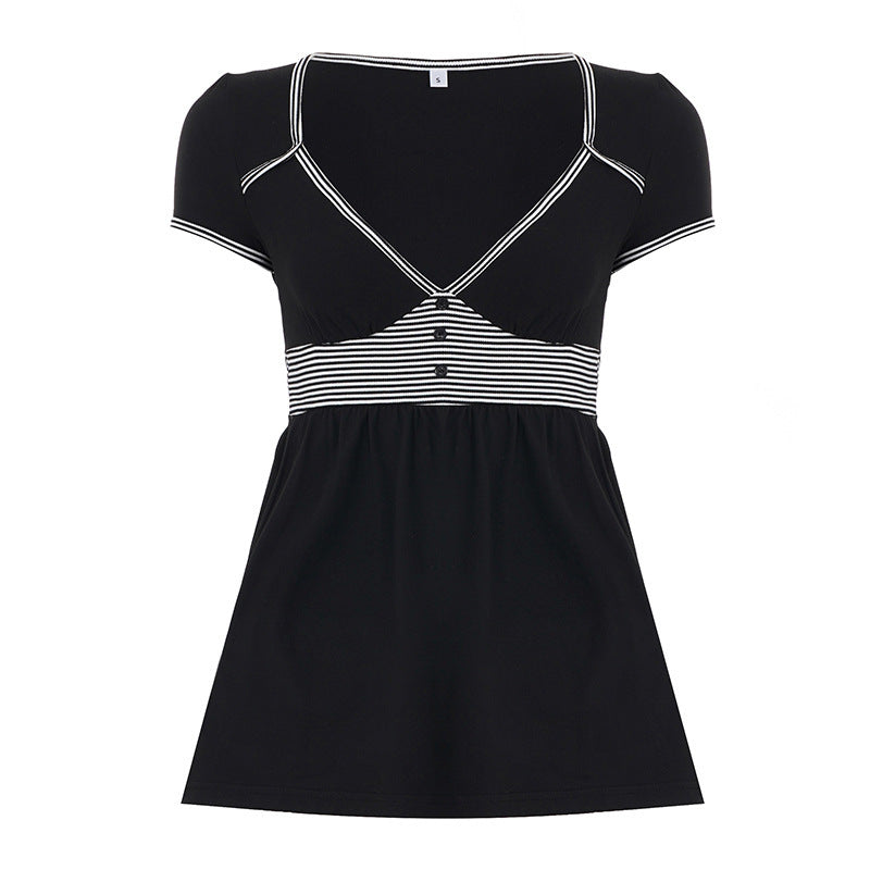Damen Freizeidkleid mit kontrastierenden Liniendetails und schwingendem Rock R&B