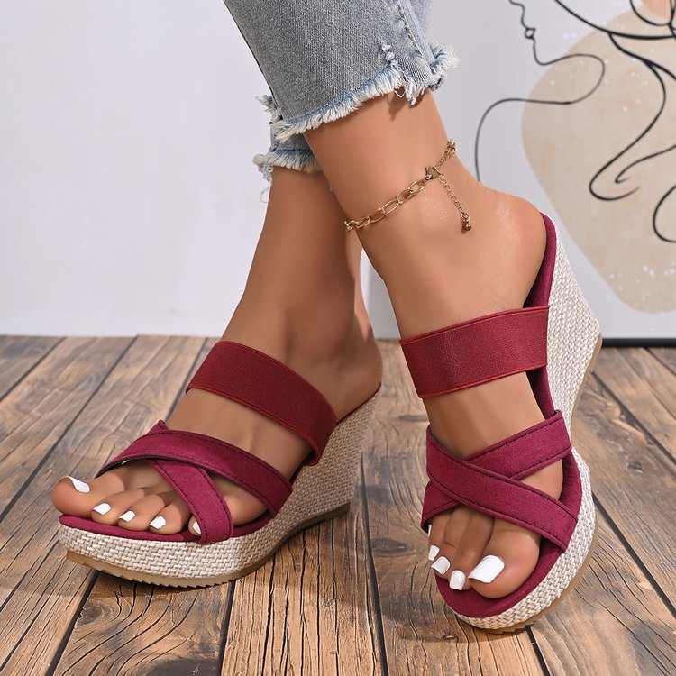 Damen Elegante Keil-Sandalen mit breiten Riemen