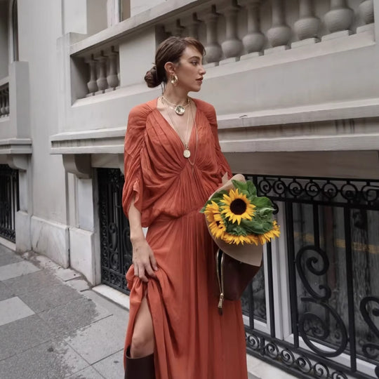 Damen Maxikleid mit fließender Silhouette und eleganter Raffung R&B