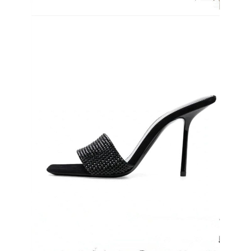 Damen elegante High Heel Mules mit funkelnden Strassakzenten R&B