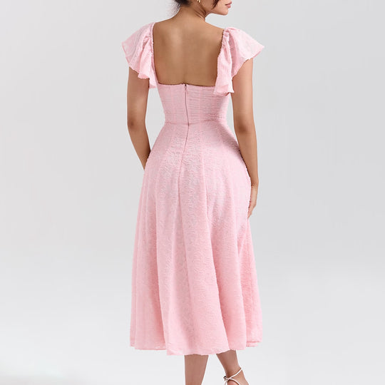 Damen Off-Shoulder Midikleid mit Rüschendetails und figurbetontem Schnitt R&B