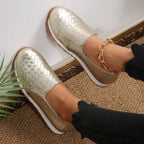 Damen Slip-On Sneakers mit glitzerndem Geflechtdesign und elastischem Komfort R&B