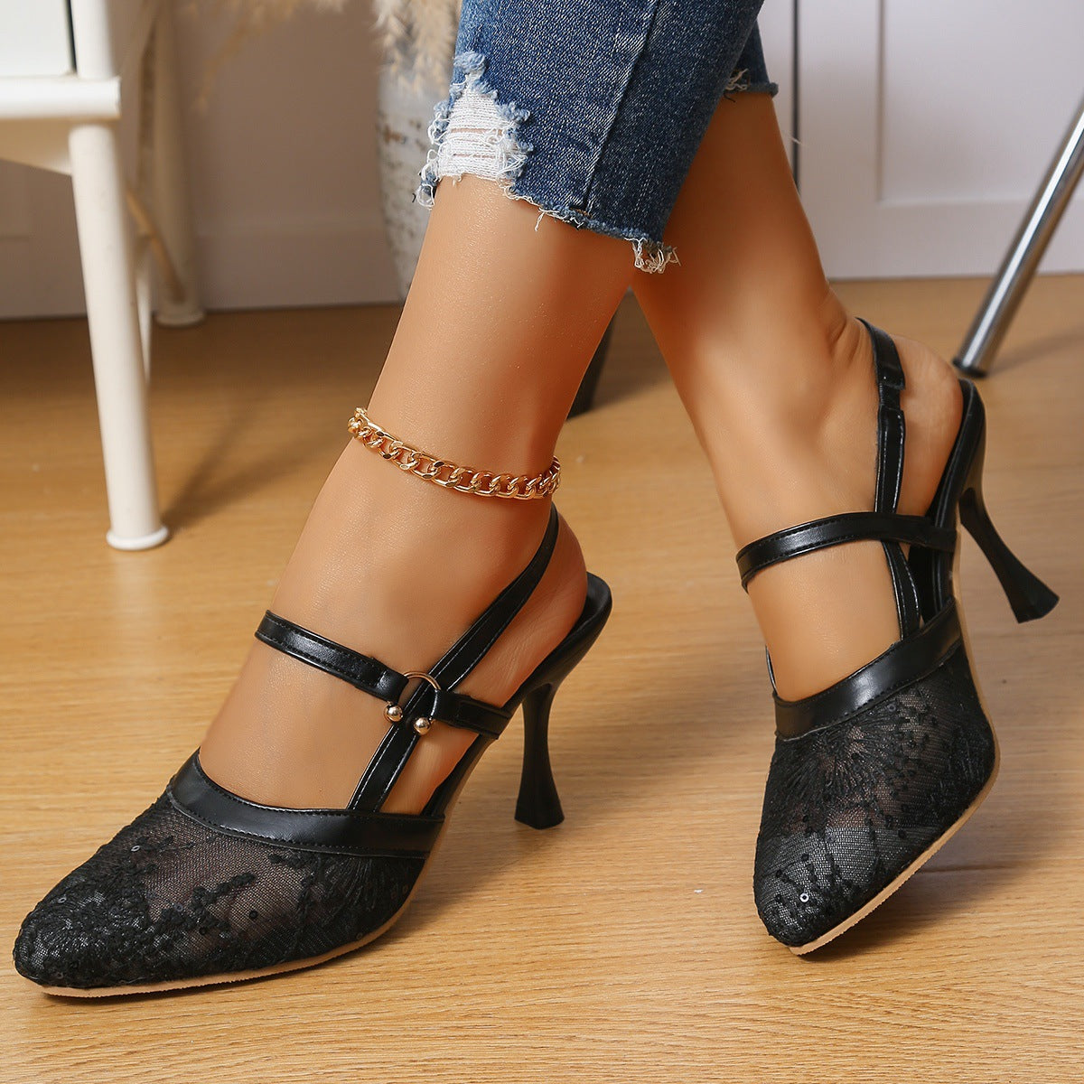 Damen Slingback Pumps mit eleganter Verzierung