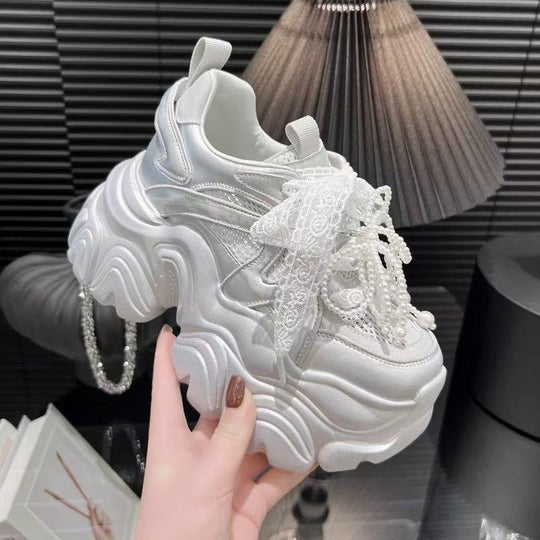 Damen modische Sneakers mit dekorativen Perlen und luftiger Mesh-Oberfläche R&B