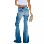 Damen Bootcut Jeans mit hoch tailliertem Schnitt und fransigem Saum R&B