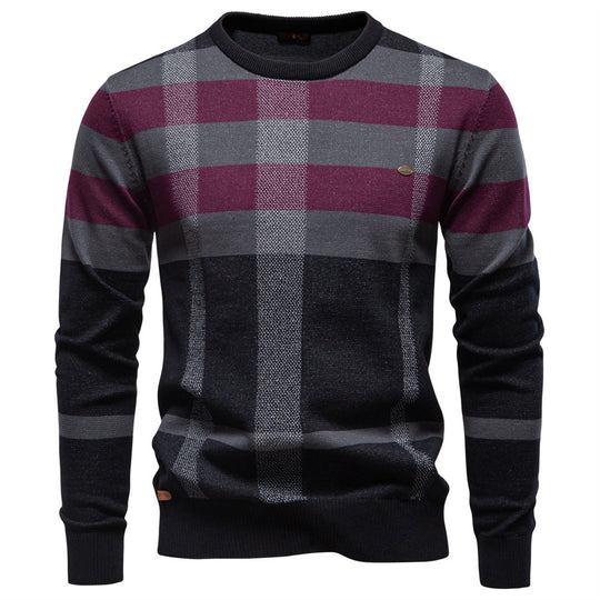 Herren Langarm Pullover mit modernem Karo-Muster und weichem Strick R&B