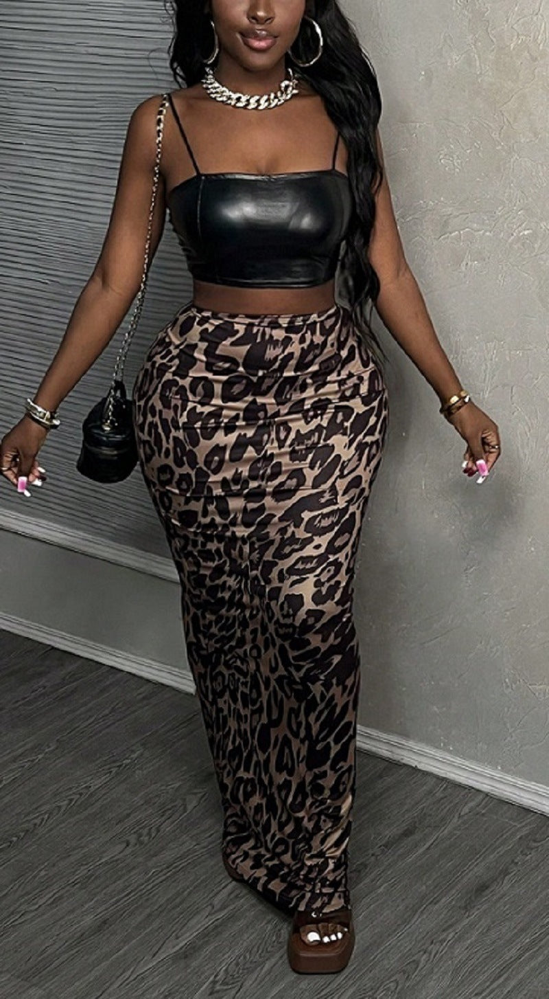 Damen Maxirock mit elegantem Tiermuster und hohem Schlitz R&B