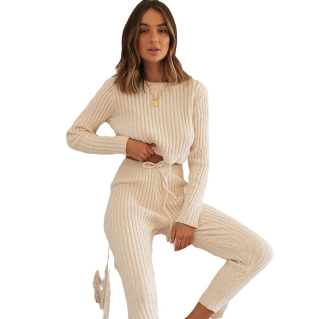 Damen Loungewear-Set mit feiner Rippstruktur und elastischem Bund R&B