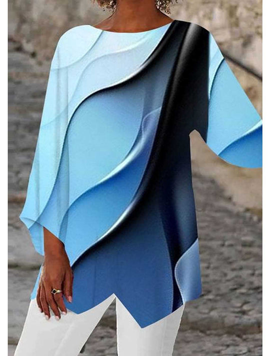 Damen Oversize-Bluse mit modernem Chevron-Muster und Bumerangärmeln R&B