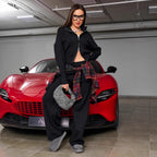 Damen nan gestricktes Loungewear-Zweiteiler mit kurzem Reißverschluss-Cardigan und weitem Highwaist-Hosenbein R&B