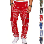 Herren nan Cargo-Jogginghose mit Paisley-Muster, elastischem Bund, multiple Reißverschluss- und Klappentaschen R&B