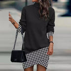 Damen modisches Sweatkleid mit hohem Kragen und grafischem Design R&B
