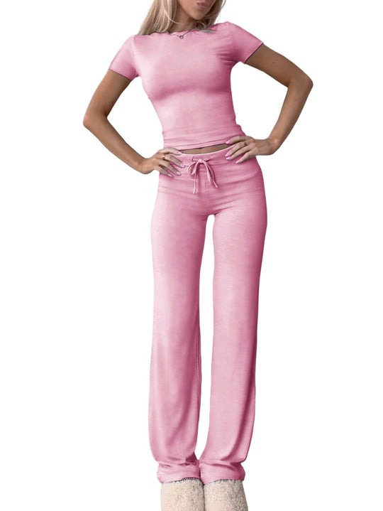 Damen lässiges Lounge-Set mit figurbetontem Oberteil und bequemer Hose R&B