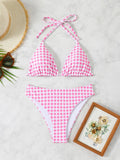 Damen Triangel-Bikini-Set mit verspieltem Knoten-Design und hoch geschnittenem Höschen R&B