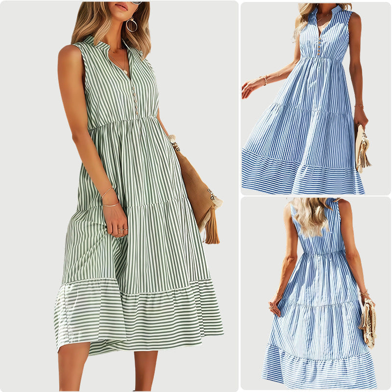 Damen Langarm Kleid im lässigen Streifen-Design und fließendem Schnitt EB