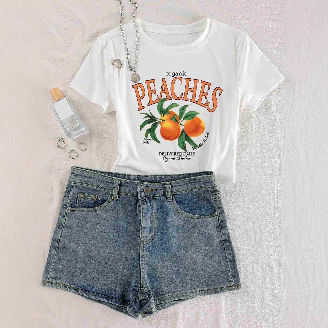 Damen T-Shirt mit frischem Obstmotiv und modernem Schriftzug R&B