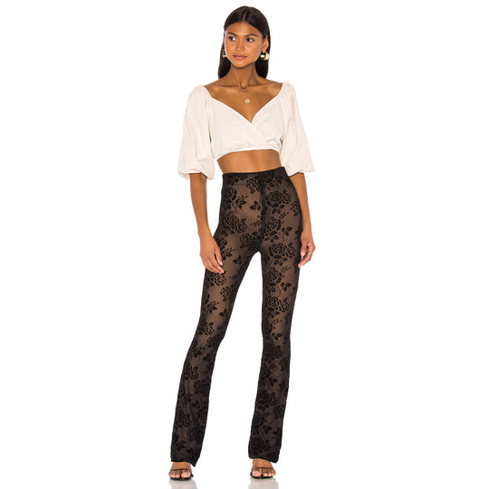 Damen Transparente Blumengemusterte Hose R&B
