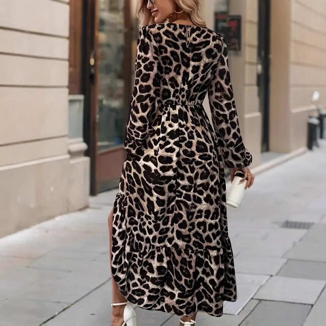 Damen Maxikleid mit modernem Leopardenmuster R&B