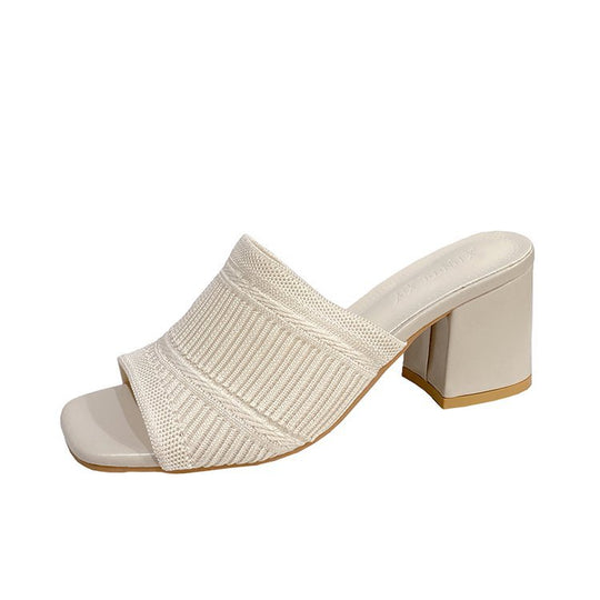 Damen elegante Mules mit strukturiertem Obermaterial und Blockabsatz R&B