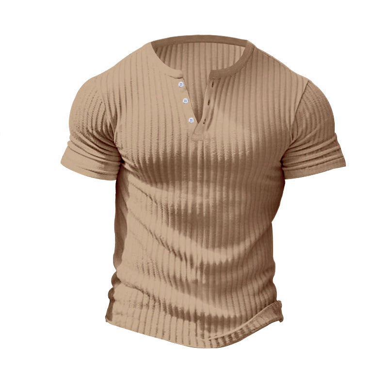 Herren Kurzarm Henley-T-Shirt mit strukturierter Oberfläche R&B