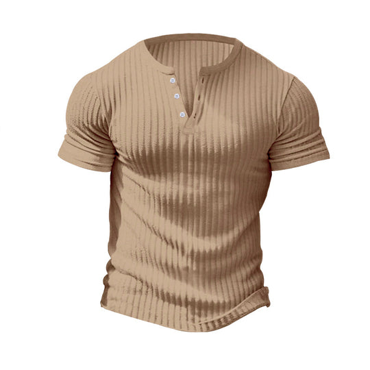 Herren nan eng anliegendes Kurzarm-Henleyshirt mit Rippenstruktur und kurzer Knopfleiste R&B