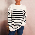 Damen lässiger gestreifter Pullover mit modernem Schnitt R&B