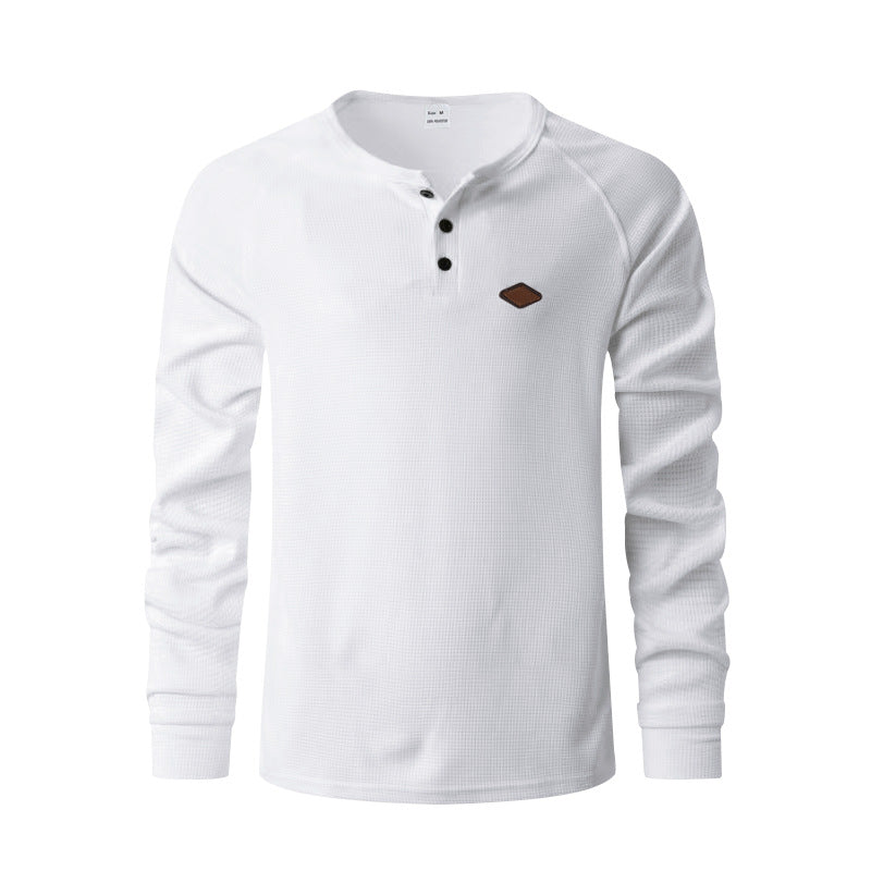 Herren Langarm-Henley-Shirt aus weichem Baumwollmix mit dekorativen Knöpfen R&B