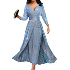Damen Glitzerndes Maxikleid mit eleganter Teilung und schimmerndem Stoff R&B