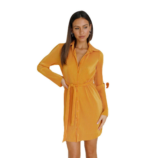 Damen Hemdblusenkleid mit taillierbarem Gürtel und feinem Strukturdesign R&B