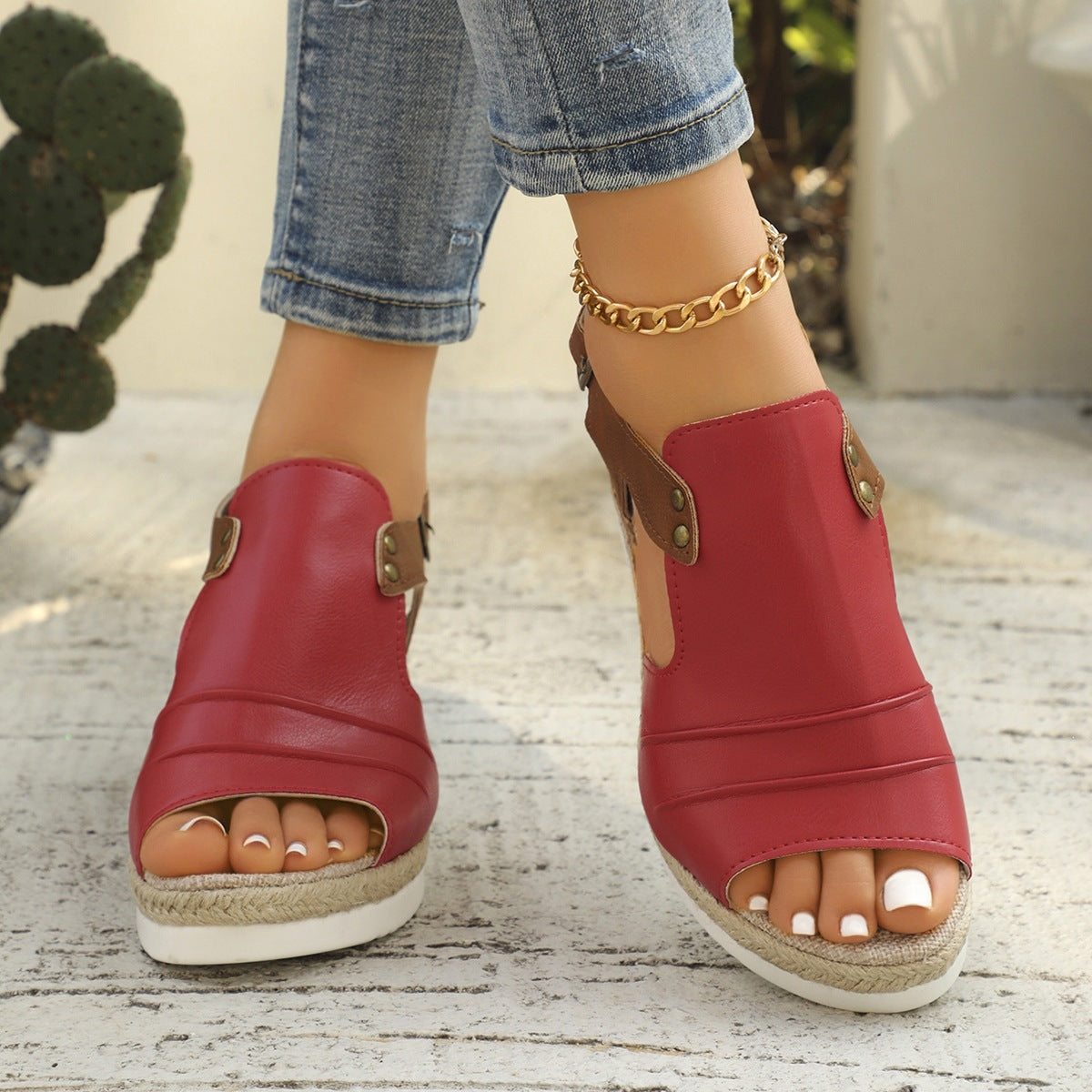 Damen elegante Plateau-Sandalen mit verstellbarem Riemen R&B