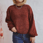 Damen Grobstrickpullover mit romantischem Rippenmuster und weiten Ärmeln R&B