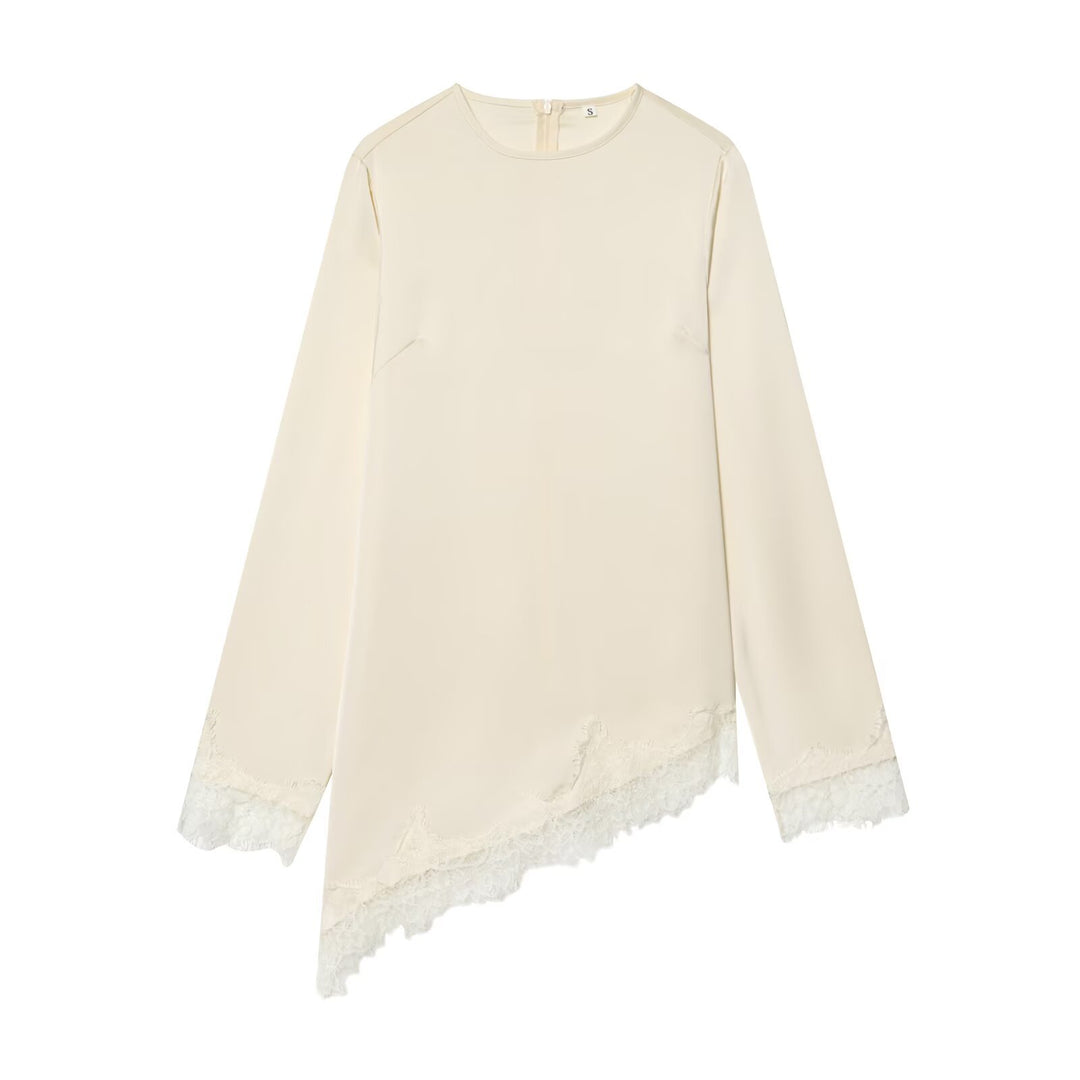 Damen asymmetrisches Blusenshirt mit Spitzenverzierung R&B