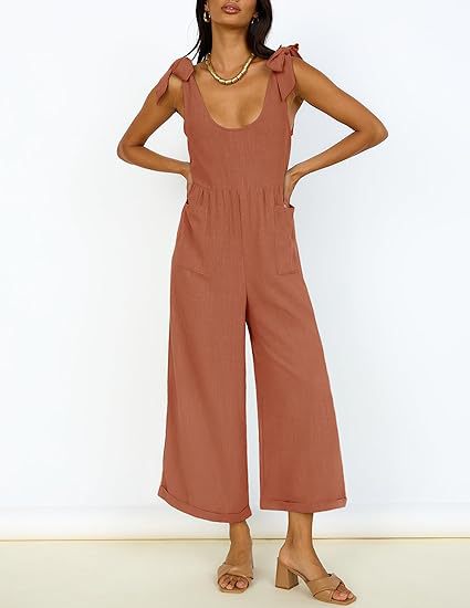Damen Lässiger Jumpsuit mit verstellbaren Trägern und weitem Bein R&B