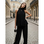Damen Elegantes Chiffonoberteil mit tiefem Wasserfallausschnitt und fließendem Stoff R&B