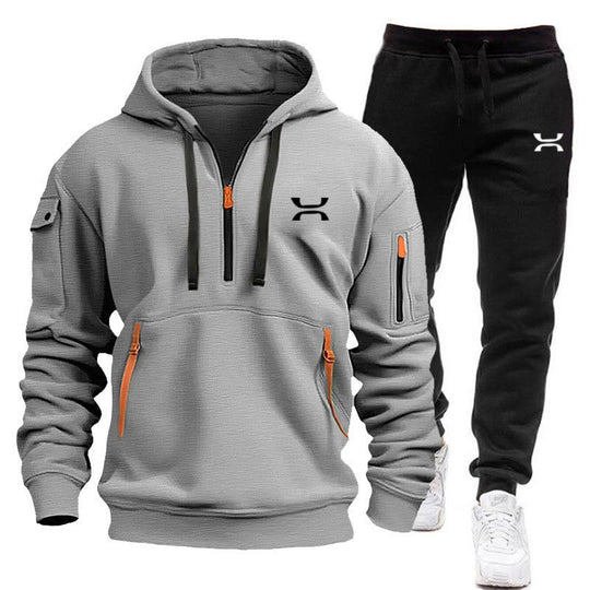 R&B Herren Hoodie-Trainingsanzug mit Reißverschlusstaschen