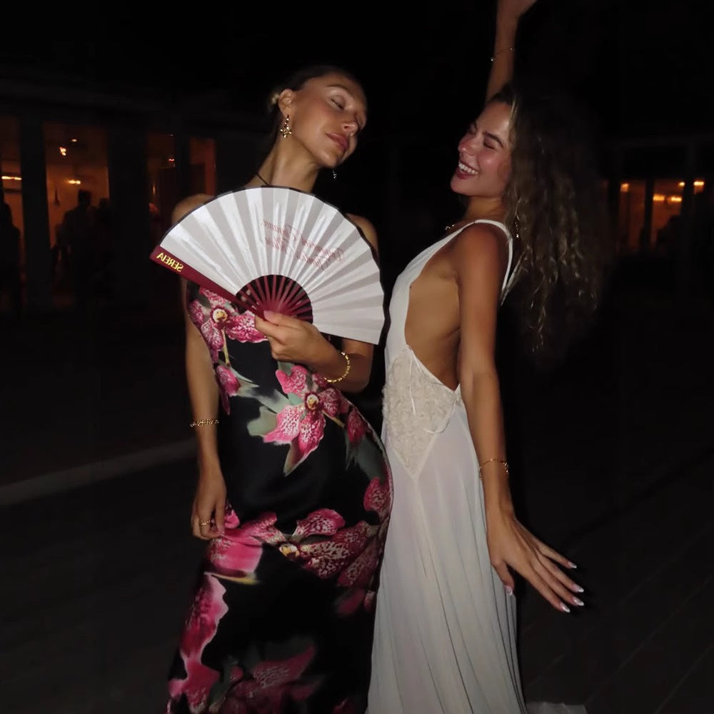 Damen Maxikleid mit floralem Seiden-Effekt und feinen Spaghettiträgern R&B