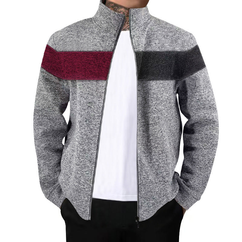 Herren sportlicher Stehkragenpullover mit kontrastierenden Farbbereichen und hochwertiger Baumwolle R&B