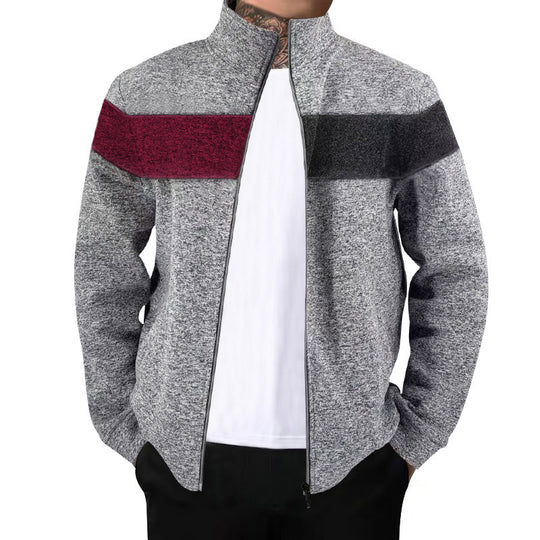 Herren sportlicher Stehkragenpullover mit kontrastierenden Farbbereichen und hochwertiger Baumwolle R&B