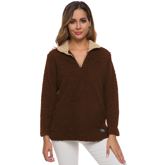 Damen kuscheliger Fleece-Pullover mit hohem Kragen und Reißverschluss R&B
