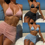 Damen Glitzerndes Triangel-Bikini-Set mit modischem Wickelrock und Kettenverzierung R&B
